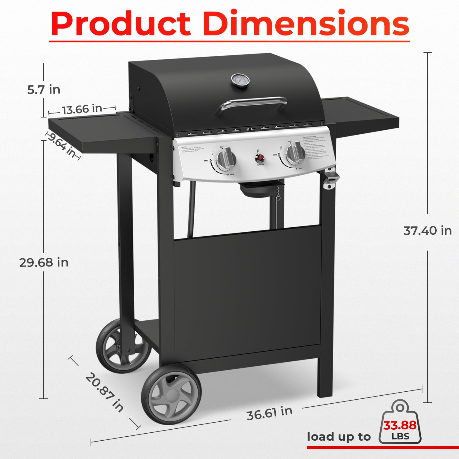 Havato 21000 BTU Propane Gas Grill with 2-Burner,325 sq.in. Outdoor BBQ Grill for Barbecue Cooking with Top Cover Lid,Wheels,Side Storage Shelves,Barbeque Stove for Patio Garden Camping,Black