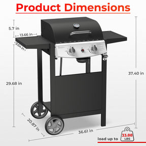 Havato 21000 BTU Propane Gas Grill with 2-Burner,325 sq.in. Outdoor BBQ Grill for Barbecue Cooking with Top Cover Lid,Wheels,Side Storage Shelves,Barbeque Stove for Patio Garden Camping,Black