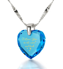 925 Sterling Silver I Love You to The Moon and Back Necklace 24k Gold Inscribed Heart Cubic Zirconia Pendant