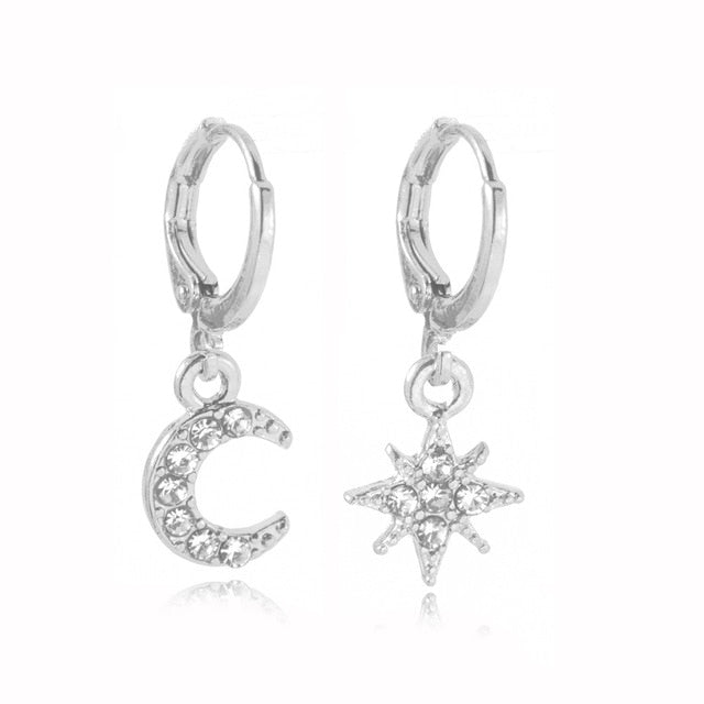 Star and Moon Drop Earrings