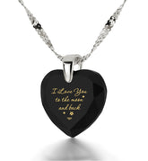 925 Sterling Silver I Love You to The Moon and Back Necklace 24k Gold Inscribed Heart Cubic Zirconia Pendant