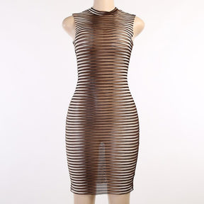 Stripe Printed O-neck Party Mini Dress