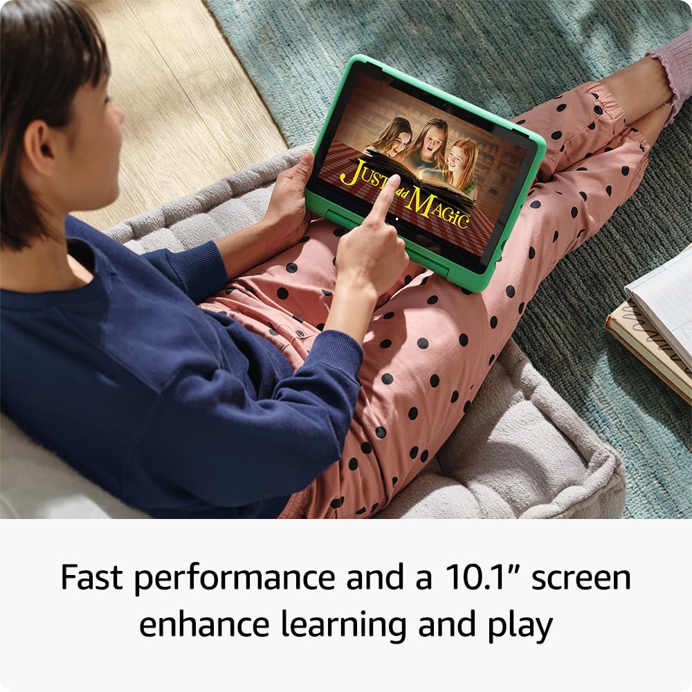 Amazon Fire HD 10 Kids Pro tablet (newest model) ages 6-12 | Bright 10.1" HD screen | Slim case for older kids, ad-free content, parental controls, 13-hr battery, 32 GB, Happy Day