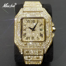 MISSFOX Ice Out Square Watch For Men Top Brand Luxury Full Diamond Mens Watches Ultra Thin Waterproof Hip Hop Clock Dropshipping