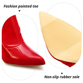 Wsheliu Red Thigh High Leather Boots Over The Knee Boots Women Side Zipper Chunky Heels Tall Boots Trendy Pointed Toe Thigh High Boots Fall Boots Size 7.5