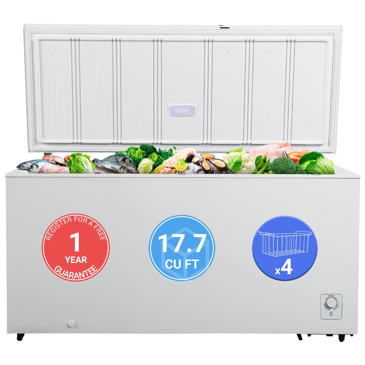 Smad Chest Freezer 17.7 Cu. Ft, Deep Freezer Freestanding Top Door Freezer Chest, 4 Removable Basket, 8 Adjustable Temperature Chest Freezers for Garages, Kitchen, Commercial White