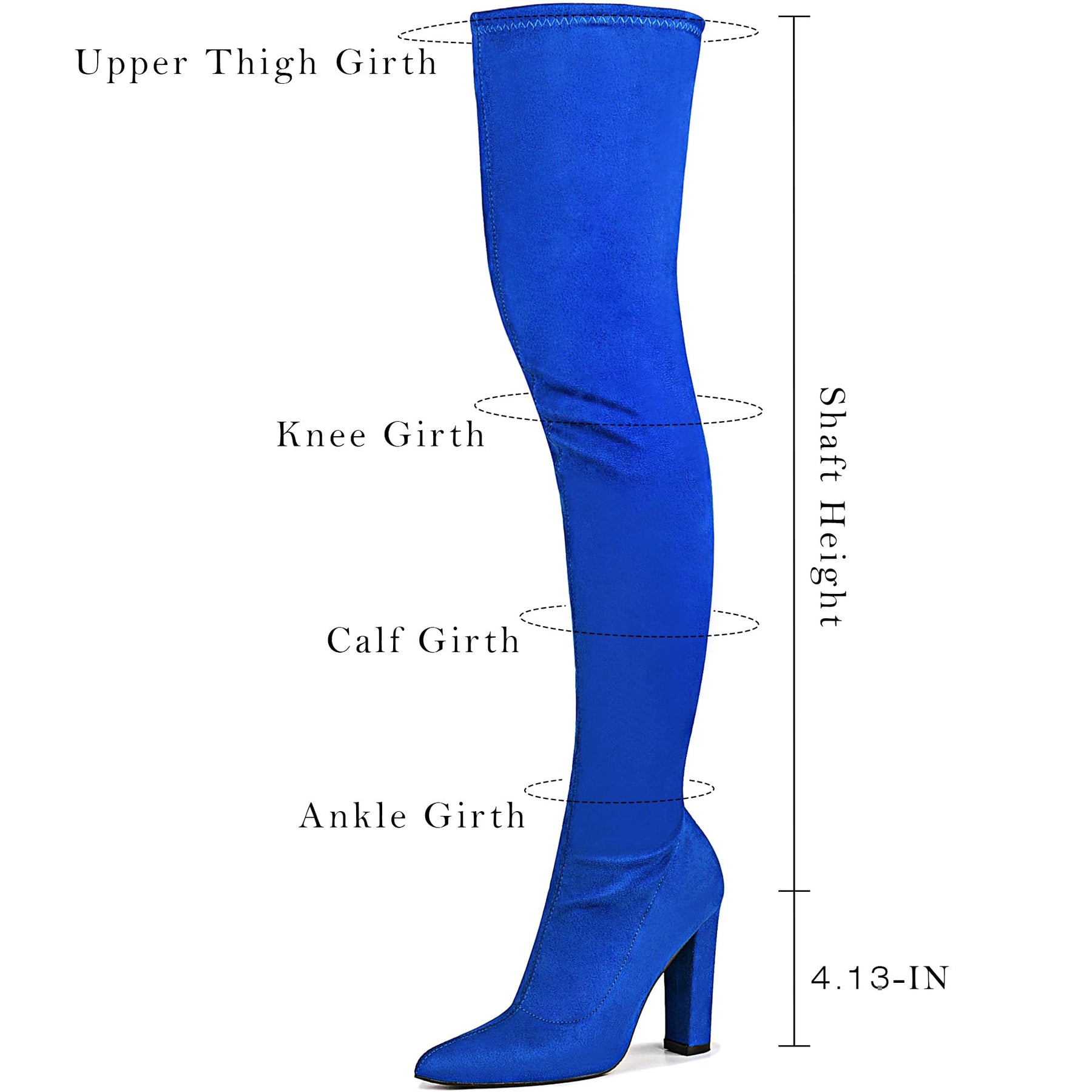 WSKEISP Blue Boots Knee High Stretch Suede Thigh High Boots for Women Over The Knee Boots 4.13IN Chunky Heel