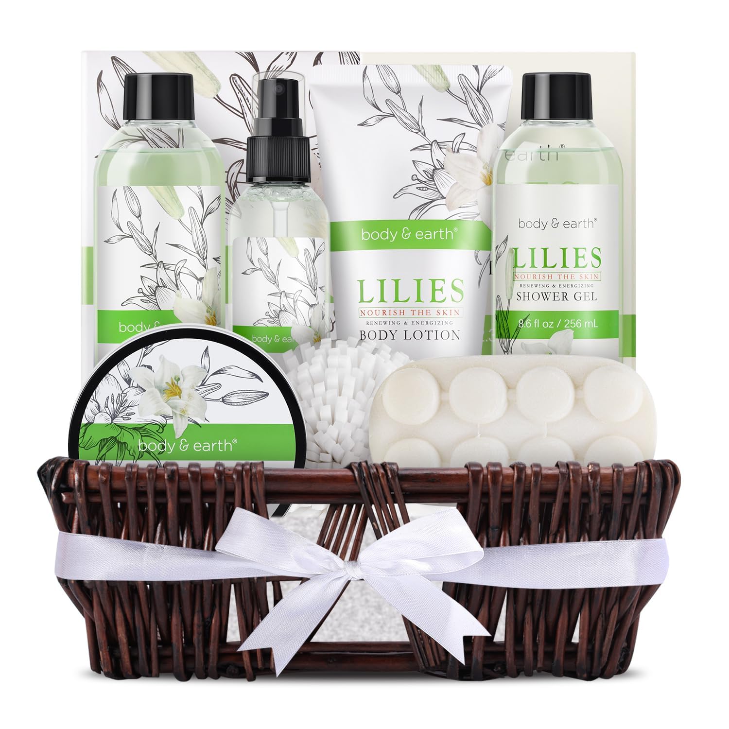 Gift Baskets For Women Body & Earth 10pcs Spa Gifts For Women, Lily Gift Baskets Bath and Body Works Gift Set For Women with Bubble Bath, Body Lotion, Birthday Gifts for Women Mothers Day Gifts