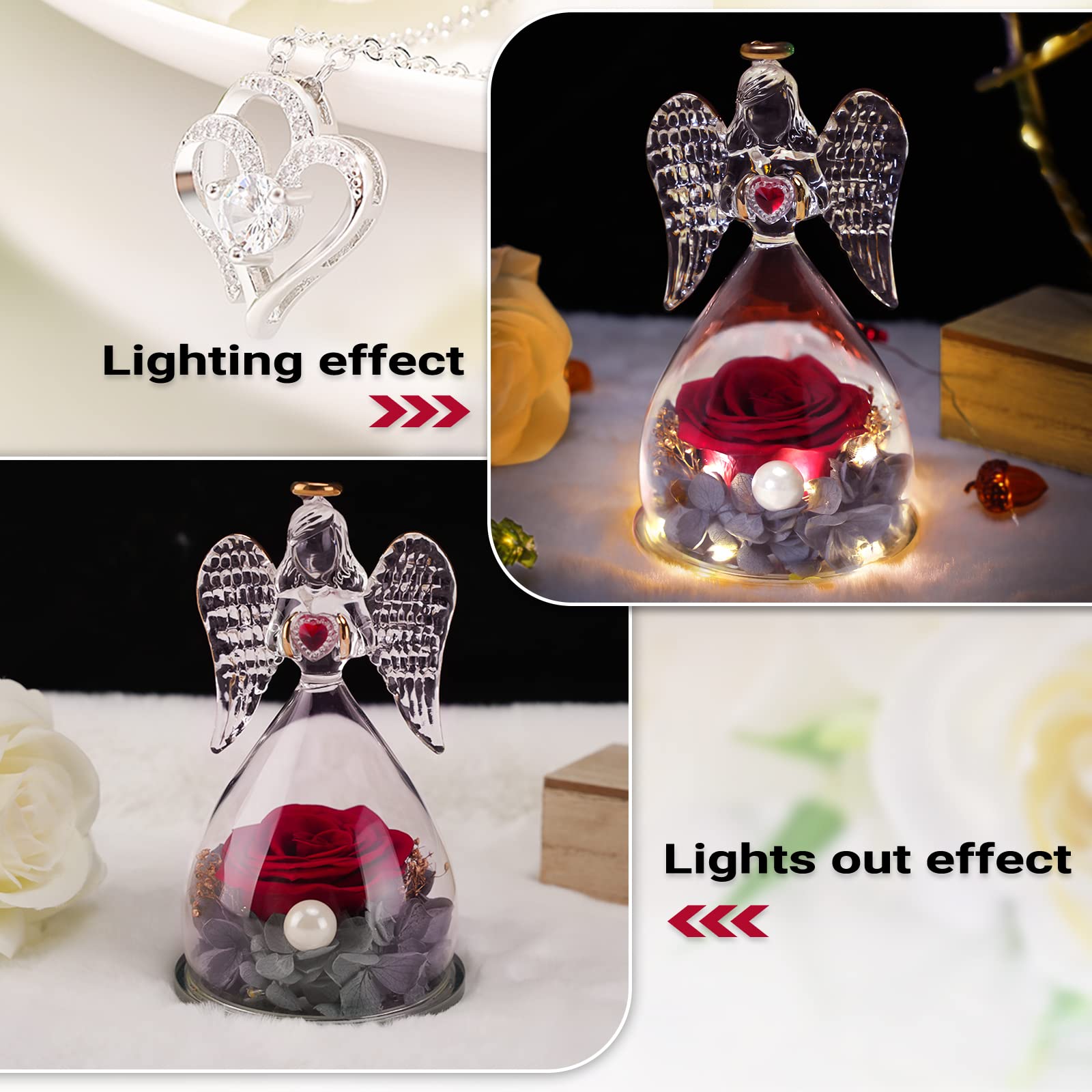 Miofula Angel Roses Mom Birthday Gifts, Grandma Gifts, Handmade Glass Angels Figurines with Preserved Real Rose Wife Mothers Gifts, for Women on Valentines Day Mothers Day Christmas