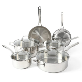 Martha Stewart Castelle 10 Piece 18/8 Stainless Steel Induction Safe Pots and Pans Non-Toxic Cookware Set