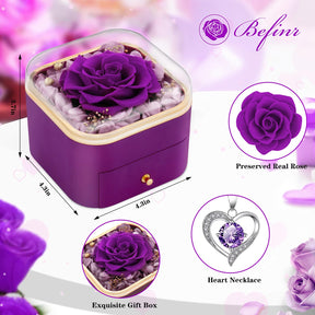 Beferr Mothers Day Mom Gifts for Women Birthday Gifts Preserved Real Purple Rose with Necklace Eternal Roses Forever Flowers Mothers Day Rose Gifts for Mom from Daughter Wife Sister Grandma