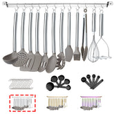 38 Piece Silicone kitchen Cooking Utensils Set with Utensil Rack, Silicone Head and Stainless Steel Handle Cookware, Kitchen Tools for Utensil Sets, Non-Stick kitchen Gadgets, Dishwasher Safe(Silver)