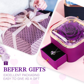 Beferr Mothers Day Mom Gifts for Women Birthday Gifts Preserved Real Purple Rose with Necklace Eternal Roses Forever Flowers Mothers Day Rose Gifts for Mom from Daughter Wife Sister Grandma