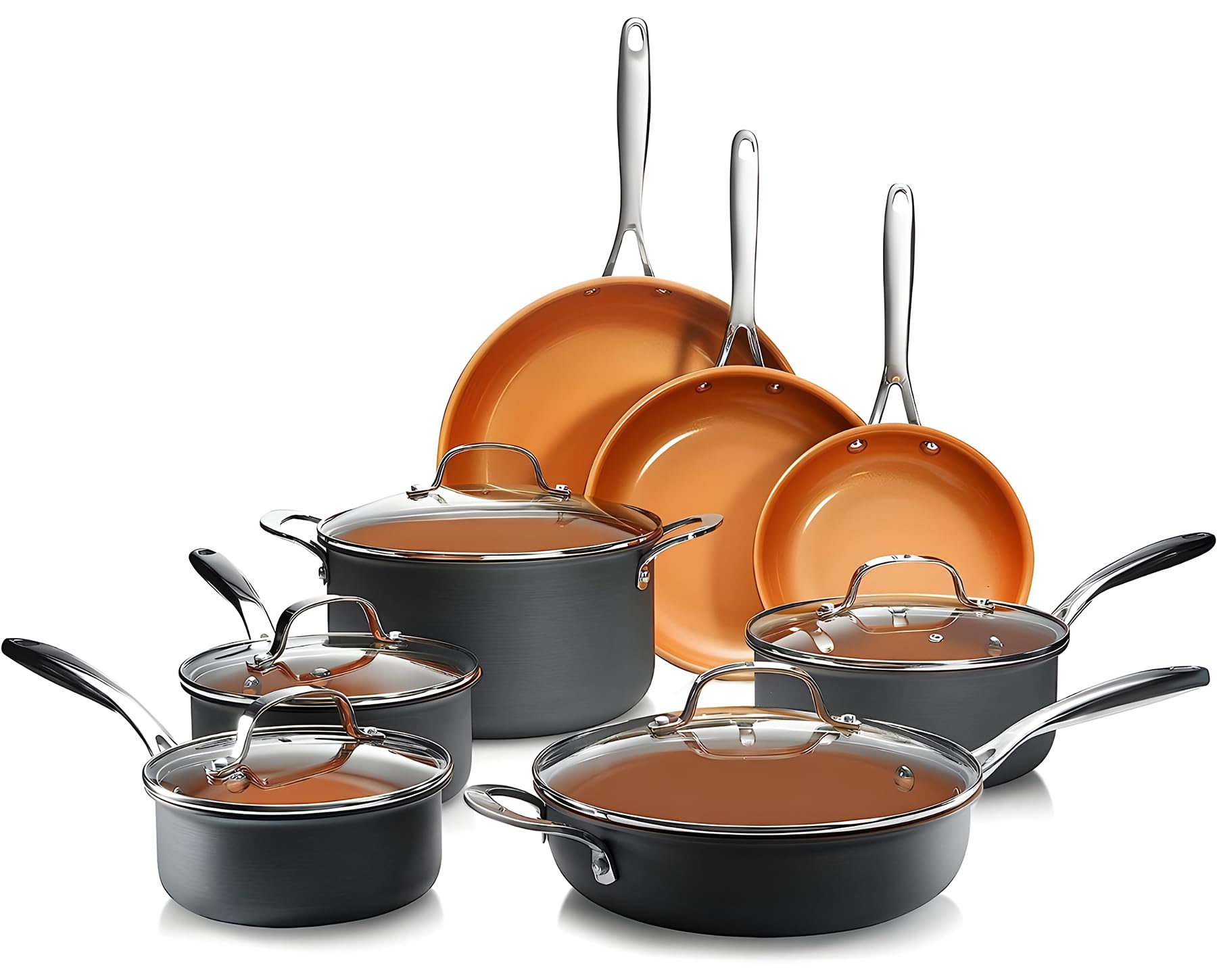 Gotham Steel Pro 13 Pc set Ceramic Pots and Pans Set Non Stick Cookware Sets Pot and Pan Set, Kitchen Cookware Sets, Ceramic Cookware Set, Hard Anodized Cookware Set, Pot Set, Dishwasher Safe, Copper