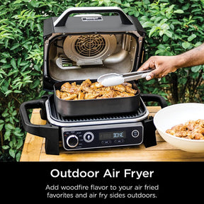 Ninja OG701 Woodfire Outdoor Grill & Smoker 7-in-1 Air Fryer Bake Roast Broil uses Woodfire Pellets(1 Pack Included) Portable, Electric, Grey(Renewed)