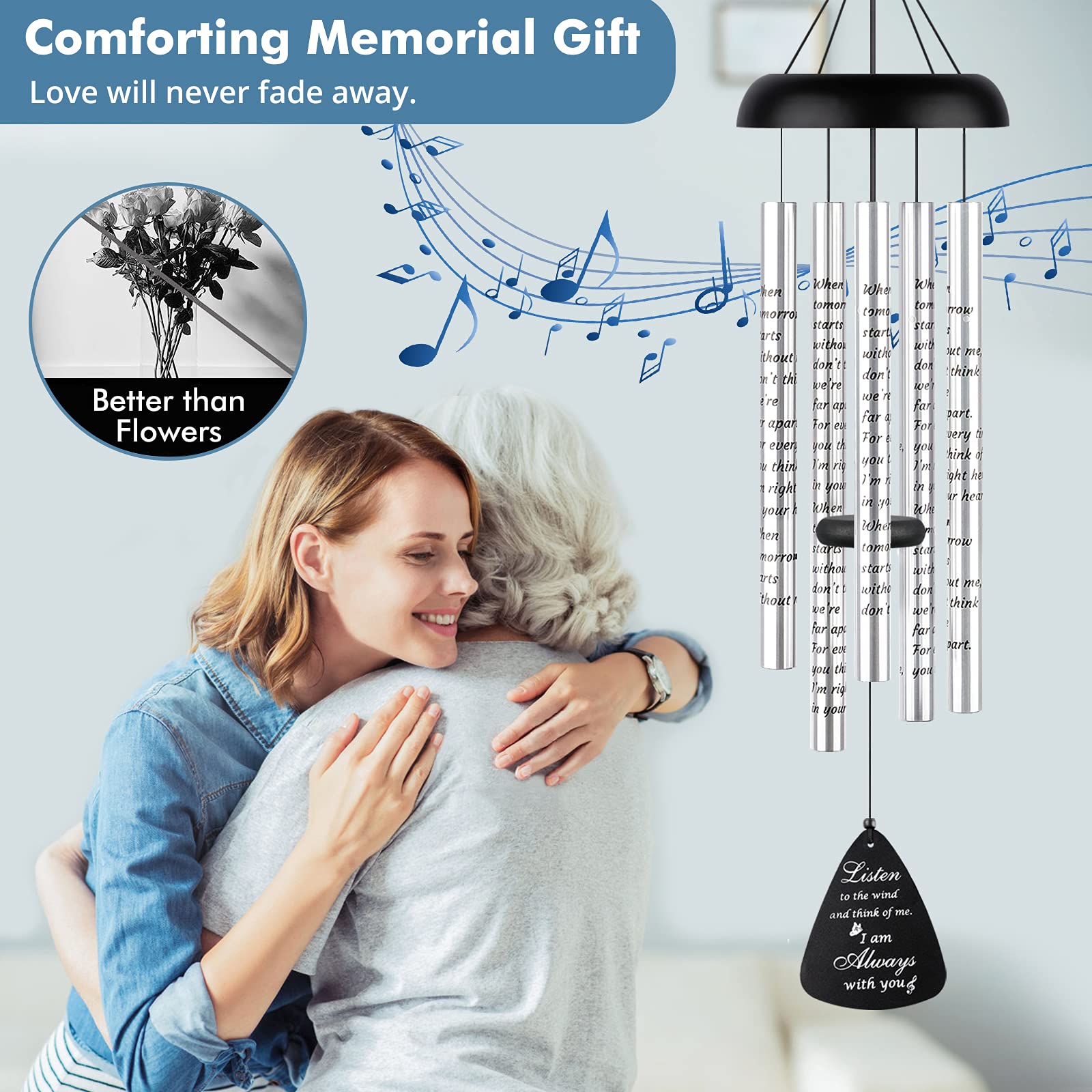 32'' Wind Chimes for Outside - Memorial Wind Chimes for Loss of Mother, Father or Loved One - Bereavement and Condolence Gift