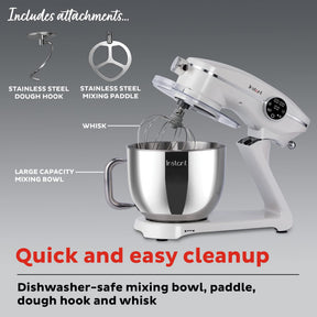 Instant Pot Instant Stand Mixer Pro,600W 10-Speed Electric Mixer with Digital Interface,7.4-Qt Stainless Steel Bowl,Dishwasher Safe Whisk,Dough Hook and Mixing Paddle,Pearl