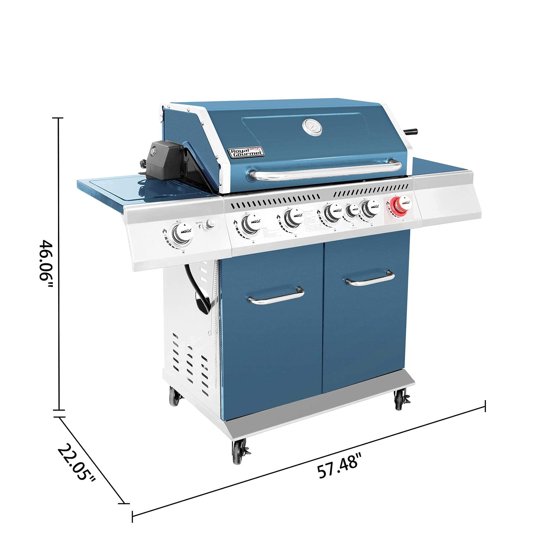 Royal Gourmet GA5403B 5-Burner BBQ Cabinet Style Propane Gas Grill with Rotisserie Kit, Sear Burner, Rear Burner and Side Burner, 74,000 BTU Patio Picnic Backyard, Outdoor Party, Blue