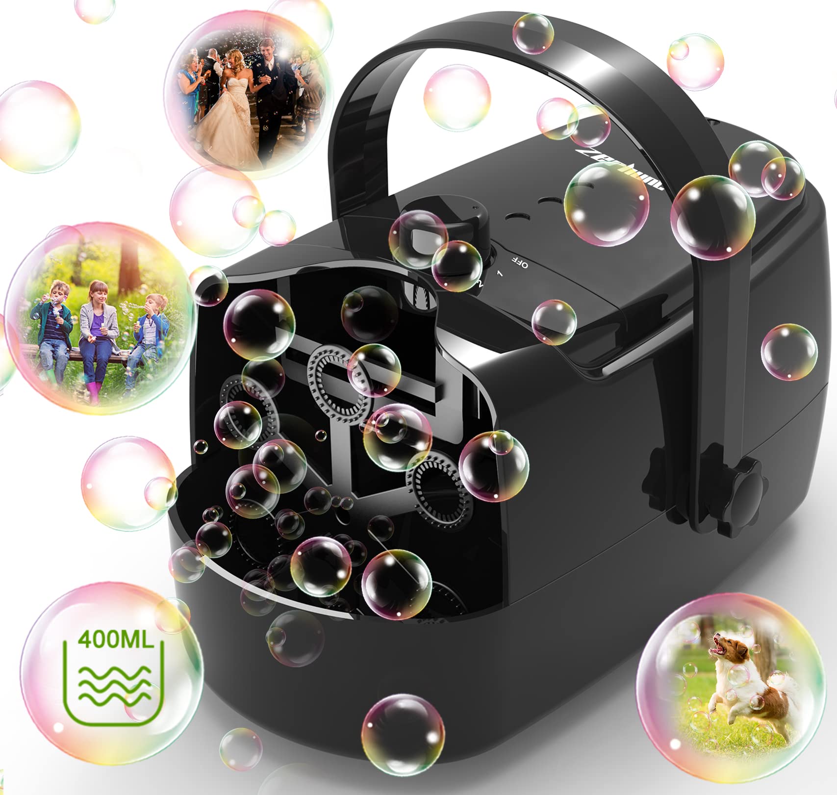 Bubble Machine Durable Automatic Bubble Blower, 18000+ Big Bubbles Per Minute Bubbles for Kids Toddlers Bubble Maker Operated by Plugin or Batteries Bubble Toys for Indoor Outdoor Birthday Party