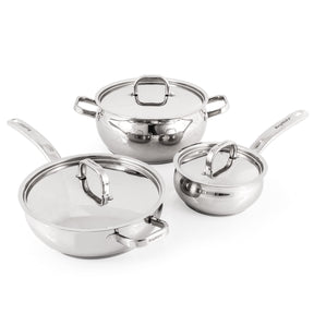 BergHOFF Belly Shape 18/10 Stainless Steel 12Pc Cookware Set, Metal Lids, Fast, Evenly Heat, Induction Cooktop Ready