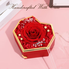 Preserved Red Real Rose with Necklace Forever Flowers Diamond Shaped Box for Mom Wife Girlfriend Grandma on Mothers Day Birthday Valentines Christmas Anniversary Beatiful Gifts for Women…