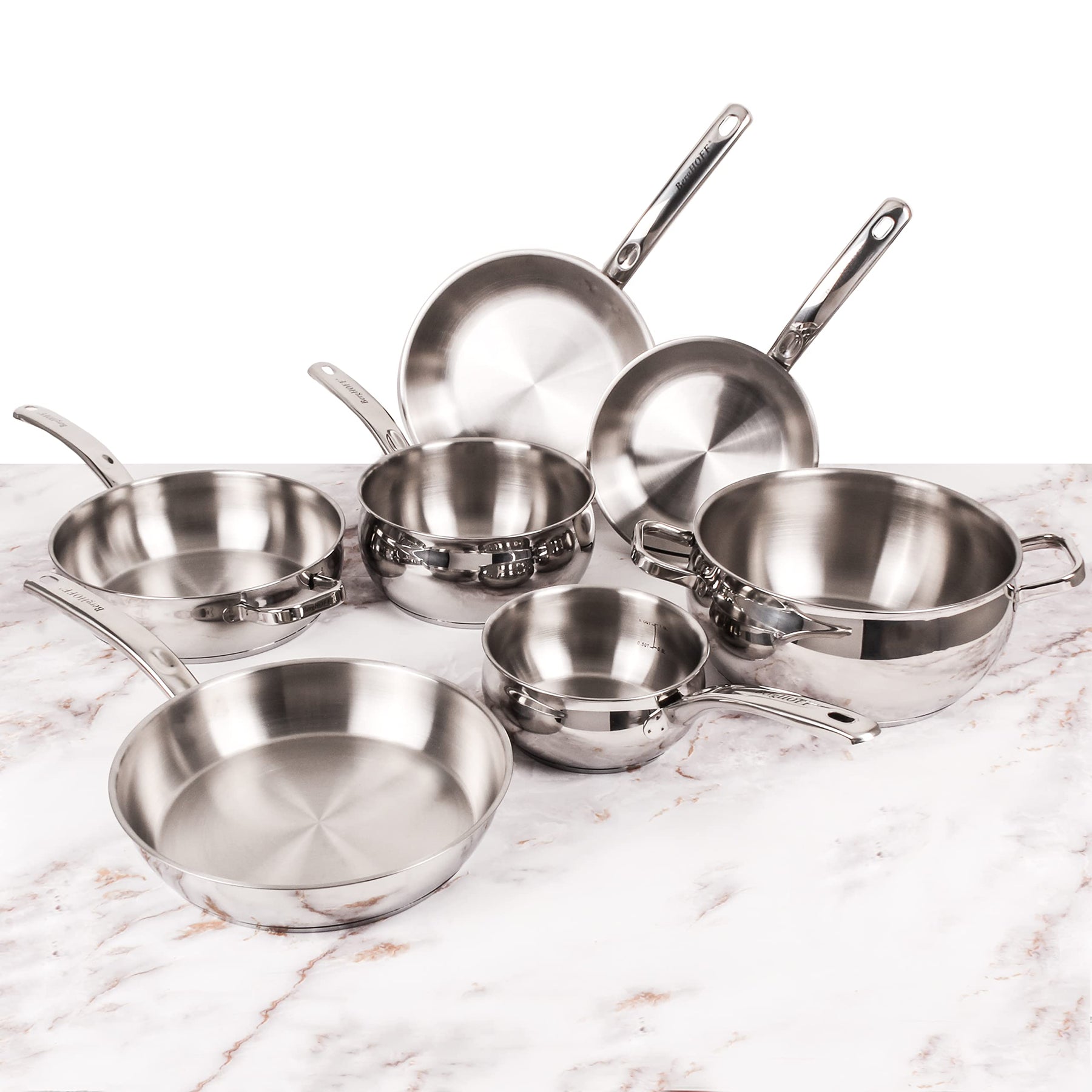 BergHOFF Belly Shape 18/10 Stainless Steel 12Pc Cookware Set, Metal Lids, Fast, Evenly Heat, Induction Cooktop Ready