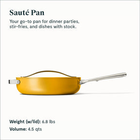 Caraway Nonstick Ceramic Sauté Pan with Lid (4.5 qt, 11.8") - Non Toxic, PTFE & PFOA Free - Oven Safe & Compatible with All Stovetops (Gas, Electric & Induction) - Marigold