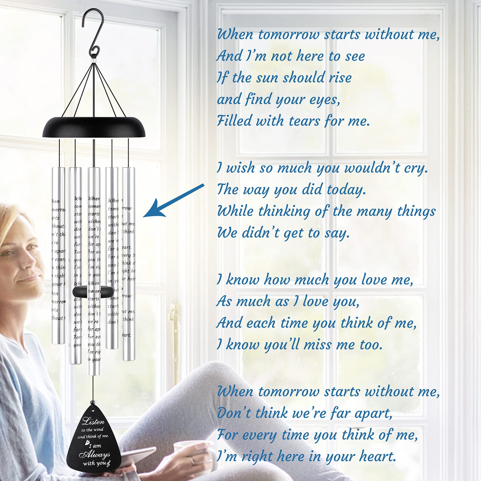 32'' Wind Chimes for Outside - Memorial Wind Chimes for Loss of Mother, Father or Loved One - Bereavement and Condolence Gift