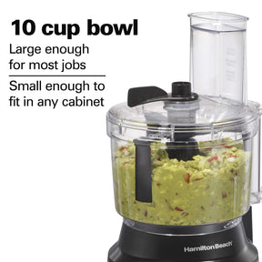 Hamilton Beach Food Processor & Vegetable Chopper for Slicing, Shredding, Mincing, and Puree, 10 Cups + Easy Clean Bowl Scraper, Black and Stainless Steel (70730)