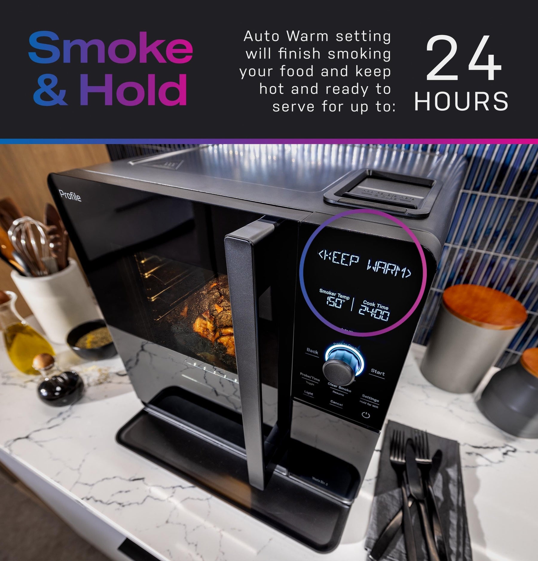 GE Profile Smart Indoor Smoker with Active Smoke Filtration, Precision Smoke Control, 5 Smoke Settings, WiFi Connected, Electric, Wood Pellet BBQ Countertop Small Appliance, Black