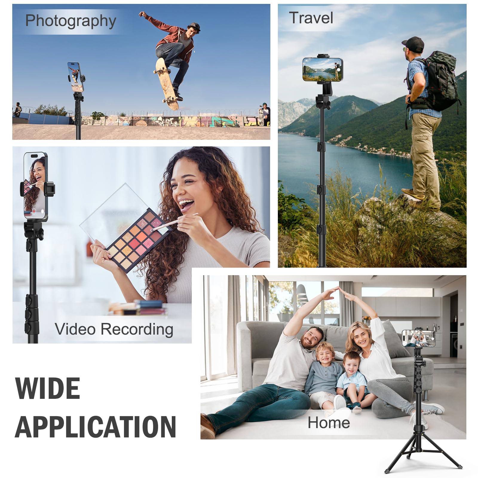 Liphisy 64” Tripod for Cell Phone & Camera, Phone Tripod with Remote and Phone Holder, Portable Tripod for iPhone, Phone Tripod for Video Recording, Cell Phone Tripod Mount Stand for Cellphone