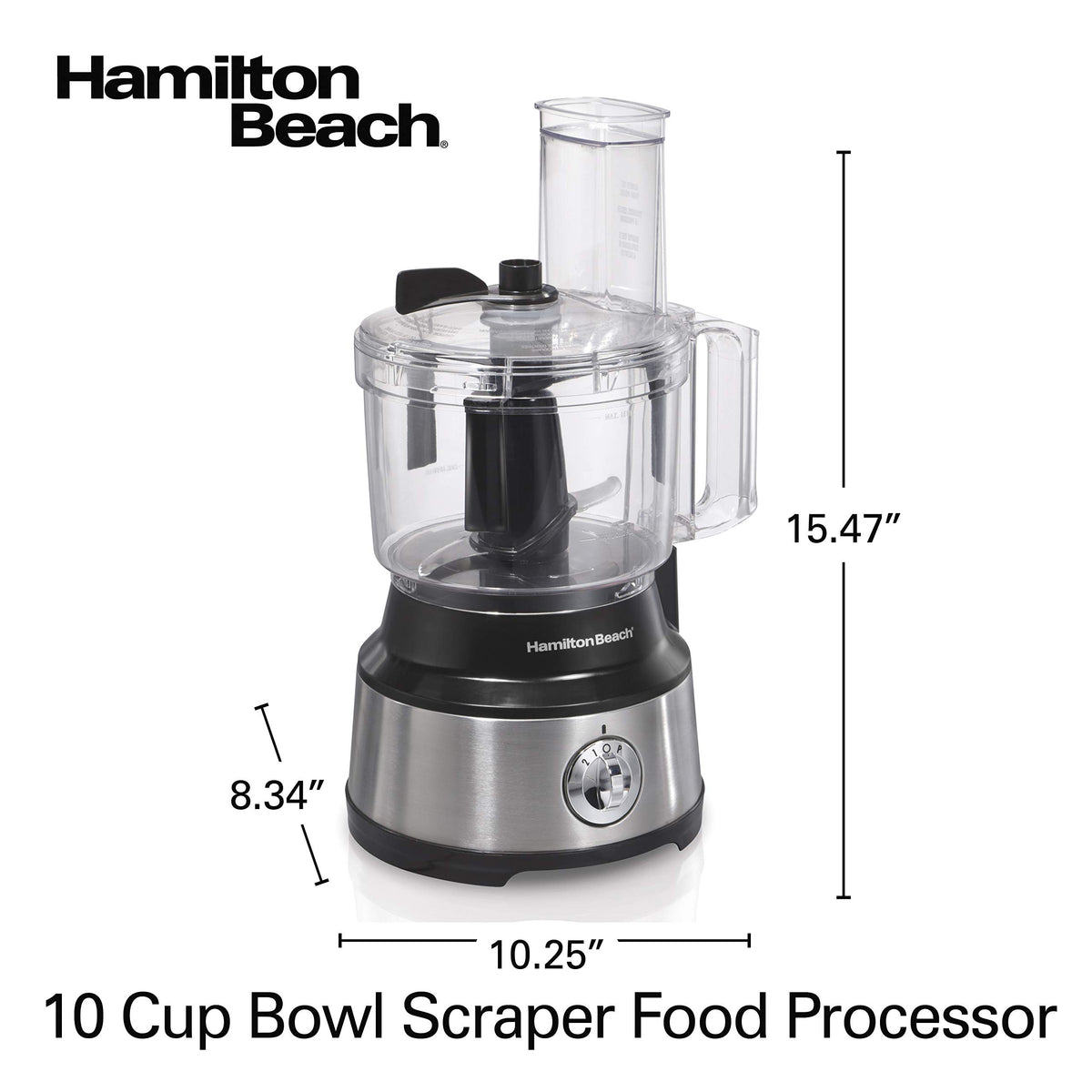 Hamilton Beach Food Processor & Vegetable Chopper for Slicing, Shredding, Mincing, and Puree, 10 Cups + Easy Clean Bowl Scraper, Black and Stainless Steel (70730)