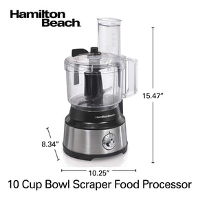 Hamilton Beach Food Processor & Vegetable Chopper for Slicing, Shredding, Mincing, and Puree, 10 Cups + Easy Clean Bowl Scraper, Black and Stainless Steel (70730)