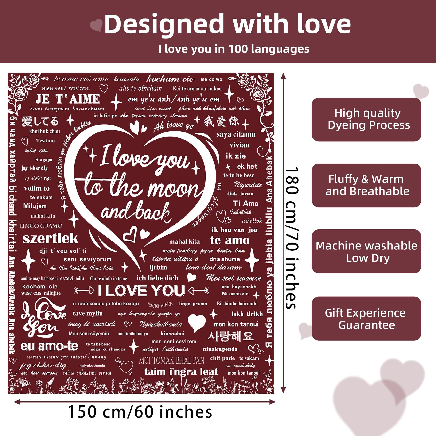 Gifts for Mom Mothers Day from Daughter Son Throw Blanket,100 Language I Love You Romantic Soft Blanket Gifts for Her Wife Women Girlfriend Grandma on Valentines Christmas Day Birthday 60”x70”