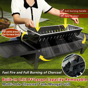 VACHAN Portable Charcoal Grills for Outdoor BBQ, Hibachi BBQ Lamb Skewer Folded Camping Barbecue Kabob Grill for Garden Backyard Party Picnic Travel Outdoor Cooking