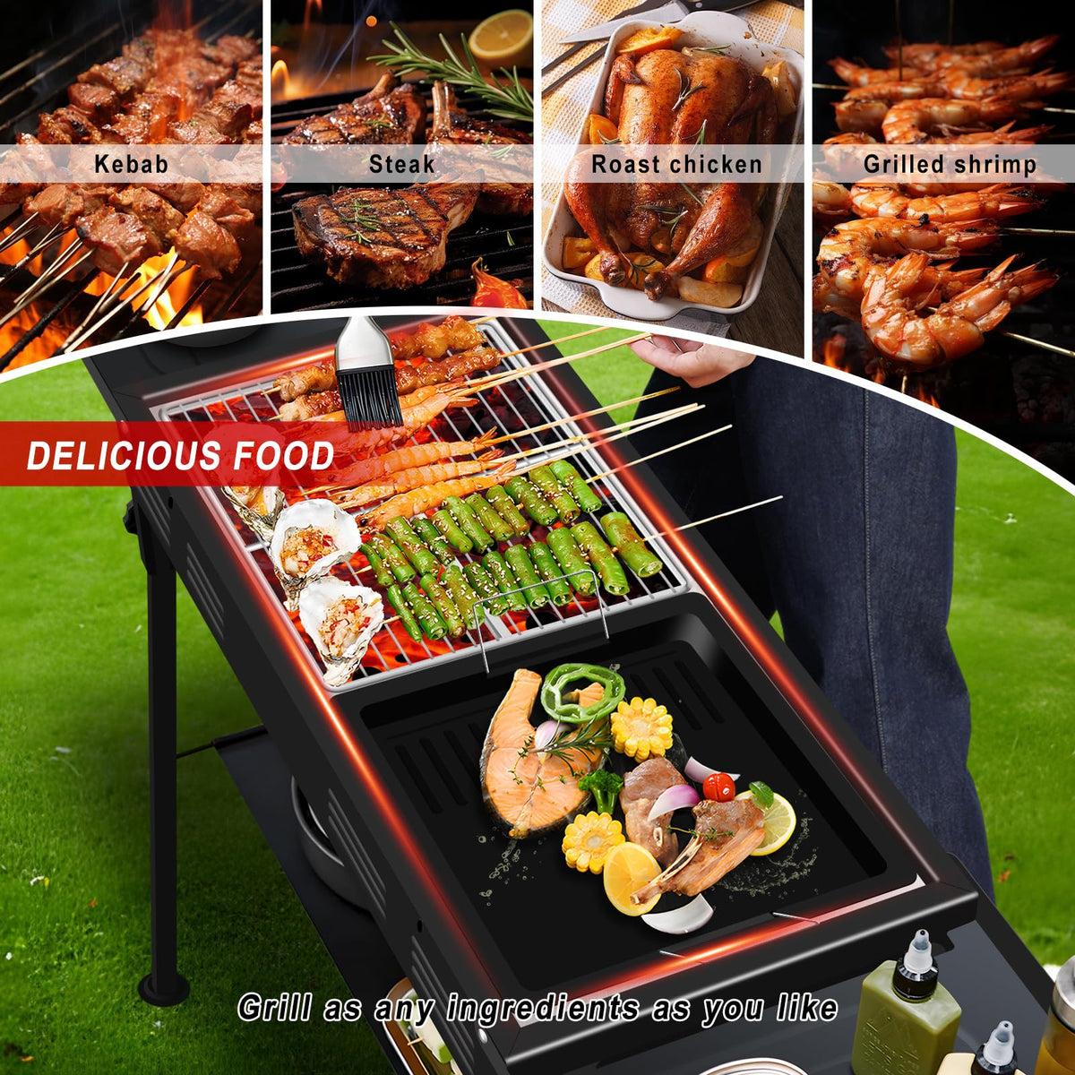 VACHAN Portable Charcoal Grills for Outdoor BBQ, Hibachi BBQ Lamb Skewer Folded Camping Barbecue Kabob Grill for Garden Backyard Party Picnic Travel Outdoor Cooking