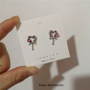 Pink Crystal Zircon Heart Earrings