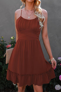 Spaghetti Strap Tie-Back Ruffle Hem Dress