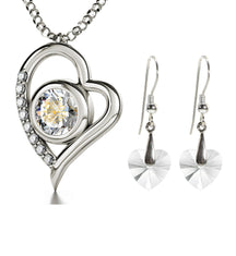 925 Sterling Silver I Love You Heart Pendant Necklace Set 24k Gold Inscribed in 12 Languages