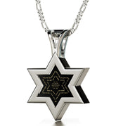 Men's Star of David Necklace Ana Bekoach Kabbalah Pendant 24k Gold Inscribed on Onyx Stone