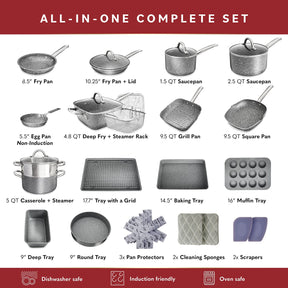 Home Hero 23 Pcs Pots and Pans Set Non Stick - Induction Compatible Kitchen Cookware Sets + Bakeware Sets - Non Stick, PFOA Free, Oven Safe Pot and Pan Set Nonstick (23 Pcs - Granite)