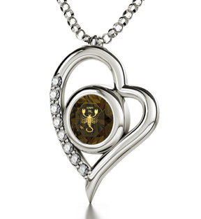 925 Sterling Silver Scorpio Necklace Zodiac Heart Pendant 24k Gold Inscribed on Crystal