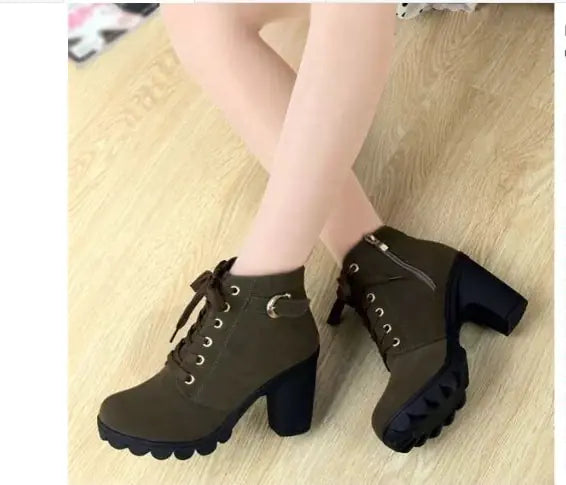 Autumn Winter Thick Heeled Woman Boots