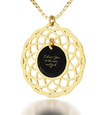 Gold Plated Silver I Love You To The Moon and Back Necklace Mandala Pendant 24k Gold Inscribed