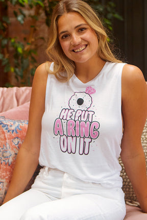 Funny Donut Bachelorette Tank Tops - He Put a Ring On It | Drunkin Donuts