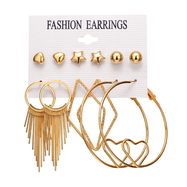 Gold Sequin Drop Earrings Set