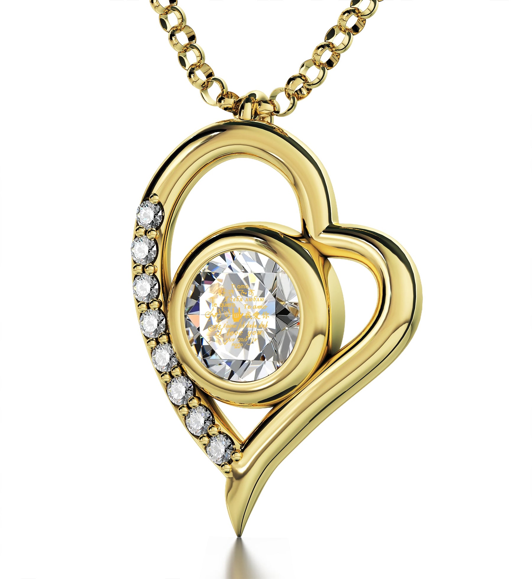 Gold Plated Silver I Love You Necklace Heart Pendant 12 Languages 24k Gold Inscribed