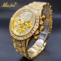 Luxury Gold Men's Watch Waterproof Stainless Steel Iced Bracelet