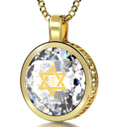 Gold Plated Silver Star of David Necklace 24k Gold Inscribed Shema Israel Pendant