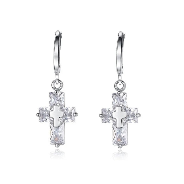 Transparent Cross Necklace and Earrings